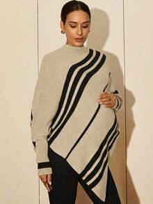 MaterniWear 孕妇条纹印花不对称下摆时尚长袖毛衣 - 彩色 - 查看 4