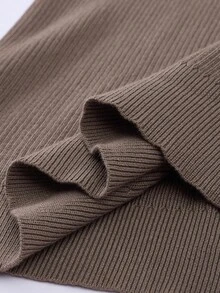 Manfinity Homme 男士休闲日常通勤简约纯色罗纹针织衫，秋冬款 - 咖啡棕 - 查看 10