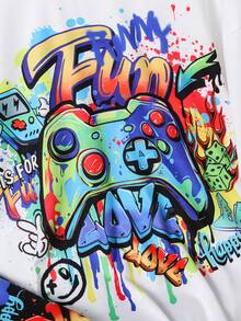 SHEIN Fantacosmos 2pcs Boys' Video Game Graphic Short Sleeve T-Shirt And Shorts Set - White - View 4