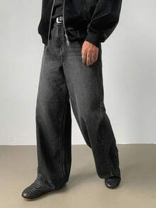 DAZY 男士秋季做旧洗水深蓝色牛仔裤 - 深灰色 - 查看 6