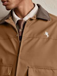 SWAVVY 男士梭织休闲宽松拼接开襟夹克 - 棕色 - 查看 4