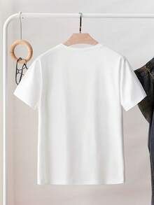 Resyla 女士休闲日常通勤百搭可爱卡通字母印花短袖白色T恤 - 白色 - 查看 2