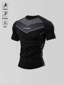 Acti Log Áo thun thể thao tay raglan họa tiết chữ Boyfriend Style dành cho nam, Áo tập luyện, Áo bó, Áo ba chiều, Áo trơn, Áo tập luyện, Áo phản quang Áo bó thoáng khí - màu đen - Xem 4