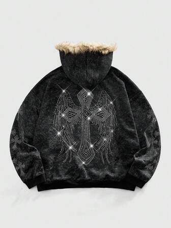 Street Life Herren Fleece Kapuzenpullover mit Flügelmuster