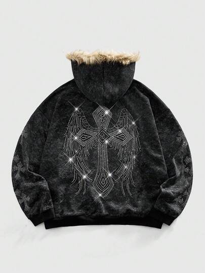 Street Life Sudadera con capucha de felpa con estampado de alas para hombres