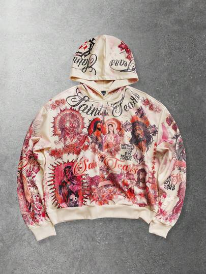 Street Life Felpa con cappuccio da uomo con stampa grafica da strada, autunno/inverno