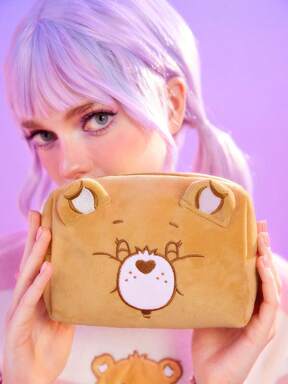 ROMWE X Care Bears Pink Plush Bear Shaped Cosmetic Bag For Storage And Organization