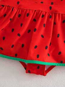 SHEIN 1-Pack Baby Girl Cute Watermelon Pattern Casual Knitted Bow Color Matching Sling Swimsuit Suitable For Vacation And Play Suitable For Spring And Summer - Red - View 7