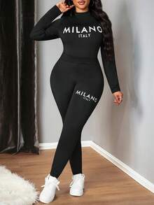 Truni Bộ 2 chiếc áo phông in chữ Milano cỡ lớn thường ngày, Thu/Đông - màu đen - Xem 5