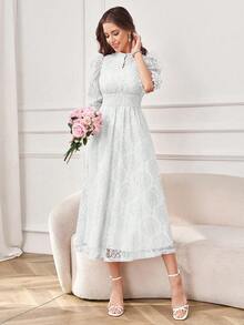 Modelyn Váy Maxi dự tiệc tối thanh lịch, cài nút ren, thắt eo - trắng - Xem 7