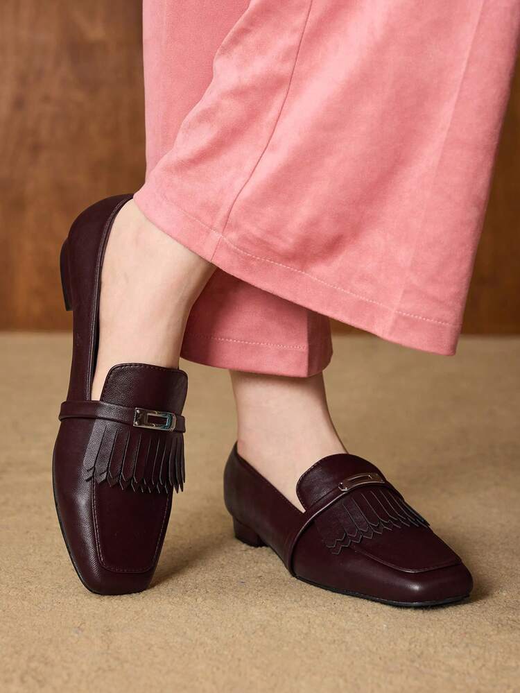 Mocassins plats à pompons, confortables et décontractés, style rétro, pour femmes, bout carré
