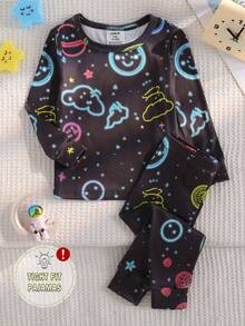 2pcs Infant/Toddler Boys' Apricot Minimalist Basketball Graphic Print Long Sleeve Top And Leggings Pajama Set Toddler Glow In The Dark Pjs Snug Fit - Grey - View 5