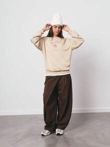 SURIMA Casual Women's Apricot Knitted Long Sleeve Pullover Sweatshirt With Letter Pattern And Regular Length - Apricot - View 4