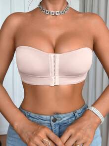 SHEIN Upgraded Front Closure Padded Push Up Bra For Women, Easy To Wear - Pink - View 5