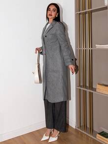 Bris Aura Ladies Lapel Double Breasted Woolen Coat  Fall Winter Cloth For Women