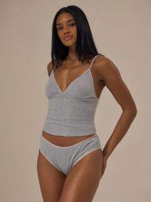 MUSERA ESSENTIALS Pointelle Picot Trim Ruched Full Brief Fall Autumn Winter  Cosy Lounge Underwear Lingerie Everyday Basics Essential - Light Grey - View 4