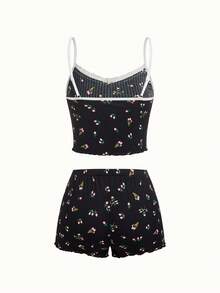 Bonmuse 3 件套女士纯色花卉印花荷叶边舒适透气睡衣套装