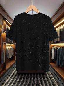 SHEIN Men's Heart-Shaped Pattern T-Shirt, Breathable Round Neck Red And Black Summer Casual Top For Sports & Date, Machine Washable Fabric Tee - Multicolor - View 2
