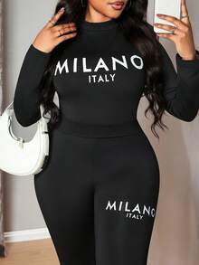 Truni Bộ 2 chiếc áo phông in chữ Milano cỡ lớn thường ngày, Thu/Đông - màu đen - Xem 7