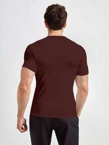 Gym Rark Camiseta de compresión de manga corta cómoda para hombre, camiseta deportiva de baloncesto, camiseta de compresión para gimnasio - Marrón - Ver 2