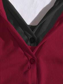 INAWLY 2 件套女士时尚休闲街头时尚 Polo 领可翻转修身露背 V 领无袖上衣 - 彩色 - 查看 6