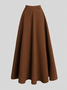 Franclia Women's Elegant Collared Long Sleeve Shirt With Waist Design And High-Waisted A-Line Skirt Two Pieces Set, Casual & Slimming, Brown - Brown - View 4