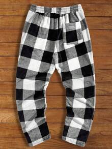 HIMLAND 男士休闲时尚街头学院风印花抽绳腰斜插口袋抓绒直筒裤，秋冬款 - 黑與白 - 查看 2