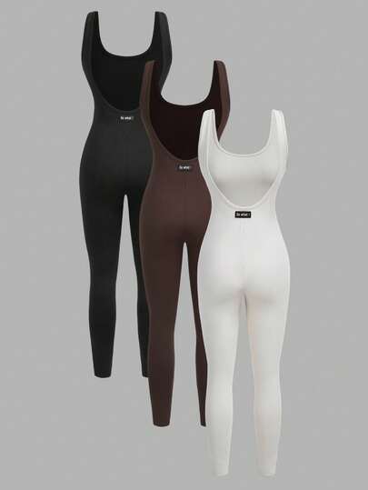 SHEIN EZwear 女士纯色无袖紧身连体裤