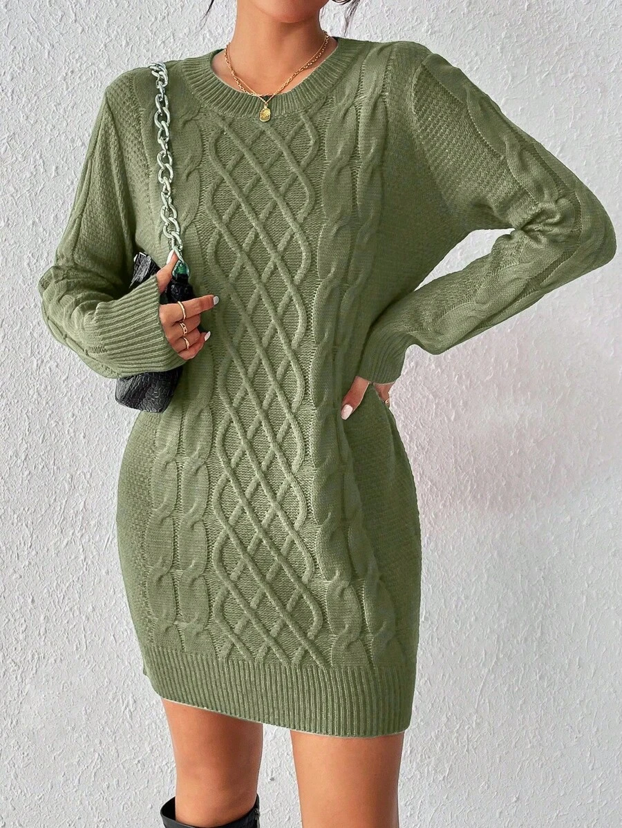 Rafferiza Women's Twist Knit Sweater Dress For New Year Clothes - Olive Green - View 1