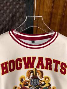 HARRY POTTER X SHEIN Women's Letter & Logo Graphic Color Block Crew Neck Long Sleeve Sweatshirt - White - View 3