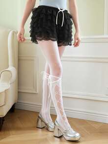 ROMWE Kawaii 甜美蛋糕蕾丝蝴蝶结女士安全短裤 - 黑色 - 查看 3