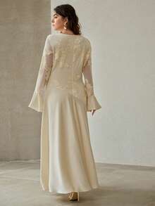 MOTF PREMIUM PLUS SIZE WOMEN'S SPRING/SUMMER EMBROIDERED FLORAL ELASTIC PATCHWORK DRESS - Apricot - View 4