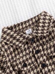 SHEIN Playful Pals Baby Boys Casual Elegant Plaid Shacket Paired With Pants, Spring/Autumn - Brown - View 3