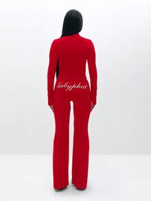 BABYPHAT Long Sleeve Zip Up Top With Script Print And Thumb Holes For Women Casual Streetwear - Red - View 6