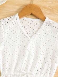 Young Girl White Dress With Floral Lace Trim - White - View 4