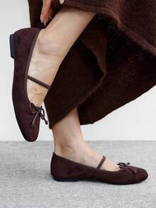 CUCCOO BIZCHIC Women's Casual Solid Color Bow Decor Versatile Flat Loafers For Christmas Spring Shoes - Coffee Brown - View 4