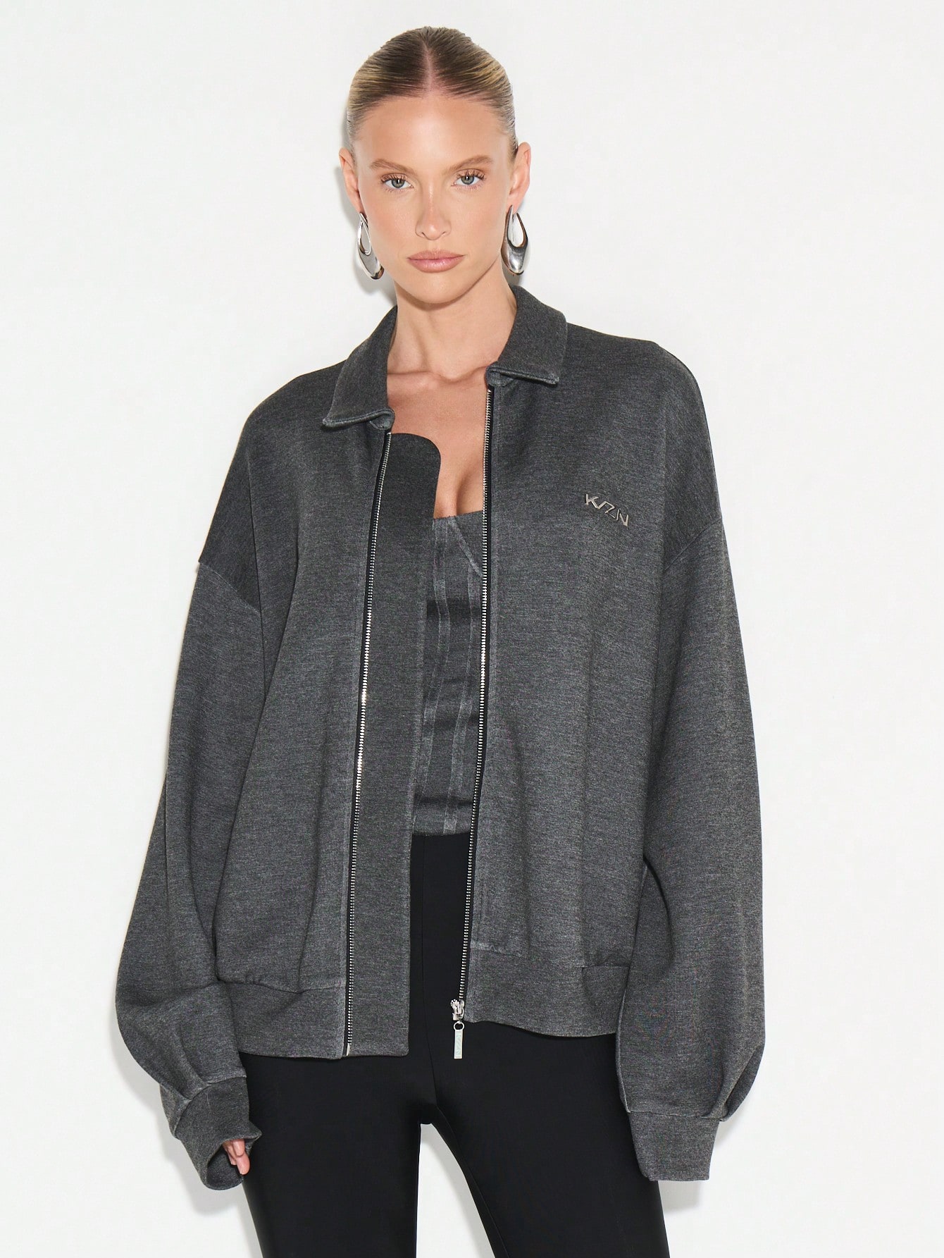 KIZN Oversized Zip Front Sweatshirt Jacket