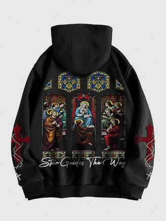 Goth Felpa casual con cappuccio a maniche lunghe, design a croce alla moda