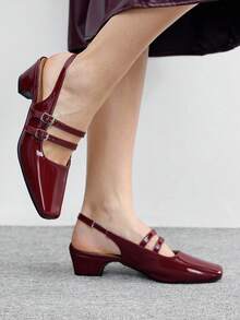 CUCCOO BIZCHIC 简约纯色露跟女式高跟鞋，休闲通勤两相宜。 - 紅色 - 查看 2