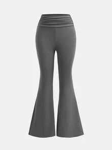 SHEIN Girlism 3pcs/Set Teen Girl Knit Black & Gray Ruched Waist Casual Skinny Flare Pants Pants Flare Leg Flare Pants Girls Teens Girls Sports Knit Flared Pants Flared Leggings Bell Bottom Pants Girls - Multicolor - View 6