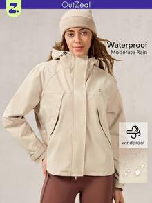 OutZeal Women Outdoor Jacket Christmas OutfitHiking Camping Water-Resistant Windproof Hooded With Pockets - Khaki - View 12
