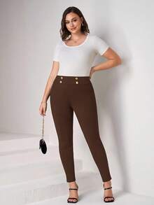 Chikora Plus Size Solid Color Versatile Leggings, Suitable For Commuting Curve Plus Plus Size Pants Brown Pants For Women Curve Plus Size Pants - Coffee Brown - View 7