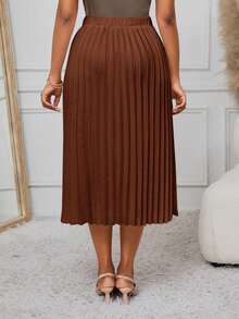 SHEIN Lady White Pleated A-Line Skirt, Versatile For Work And Occasions - Brown - View 2