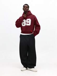 SUMWON Áo hoodie in số cỡ lớn có mũ trùm đầu có dây rút cho phong cách đường phố thường ngày - Đỏ - Xem 3