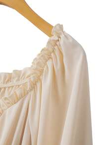 GlowEve CURVE 女士甜美优雅荷叶边腰部长袖连衣裙 - 杏色 - 查看 6