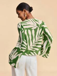 Travachic Cămașă pentru femei cu imprimeu floral țesut, cu mâneci evazate și nod în față, stil Vacation