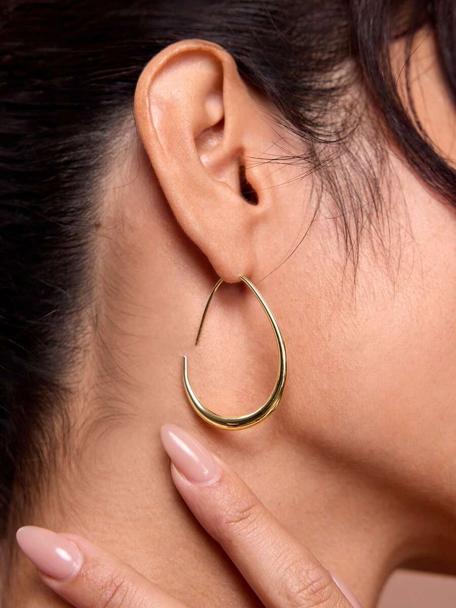 JIAN LASALA 1pair Copper Material Simple U-Shaped Hoop Earrings For Women