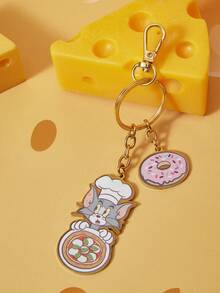 TOM & JERRY X SHEIN 1pc Cartoon Chef Donut Shaped Metal & Acrylic Keychain - Multicolor - View 2