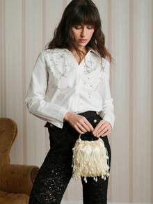 SHECARRY Stylish And Elegant Party Beaded Fringed Tote, Valentine's Day