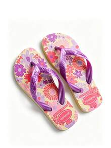 Havaianas HAV. KIDS 女士休闲花卉图案舒适平底人字拖凉鞋，适合日常穿着 - 駝色 - 查看 2